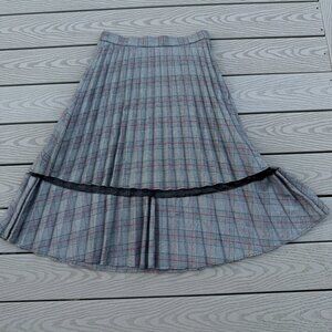 7th Ave NY&C Plaid Pleated Tiered Midi Skirt Womens Medium Black White Red NWT